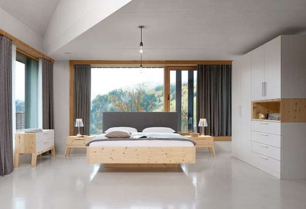 Zirben-Designerbett ALPENLAND Komplett-Angebot 200x200 cm LODEN - Bett mit Matratzen